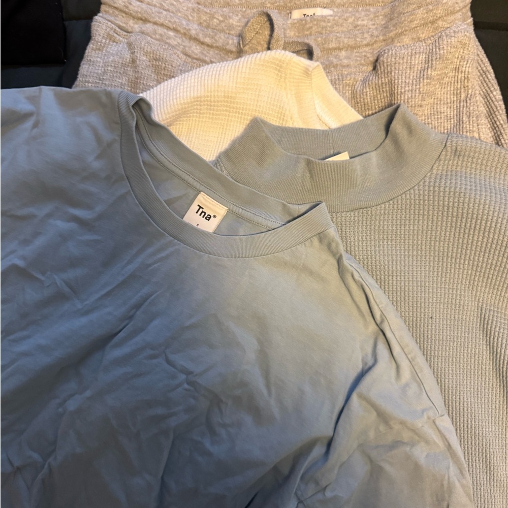 TNA BUNDLED for you Light Blue and Cream 3 Tops and 1 sweat pants